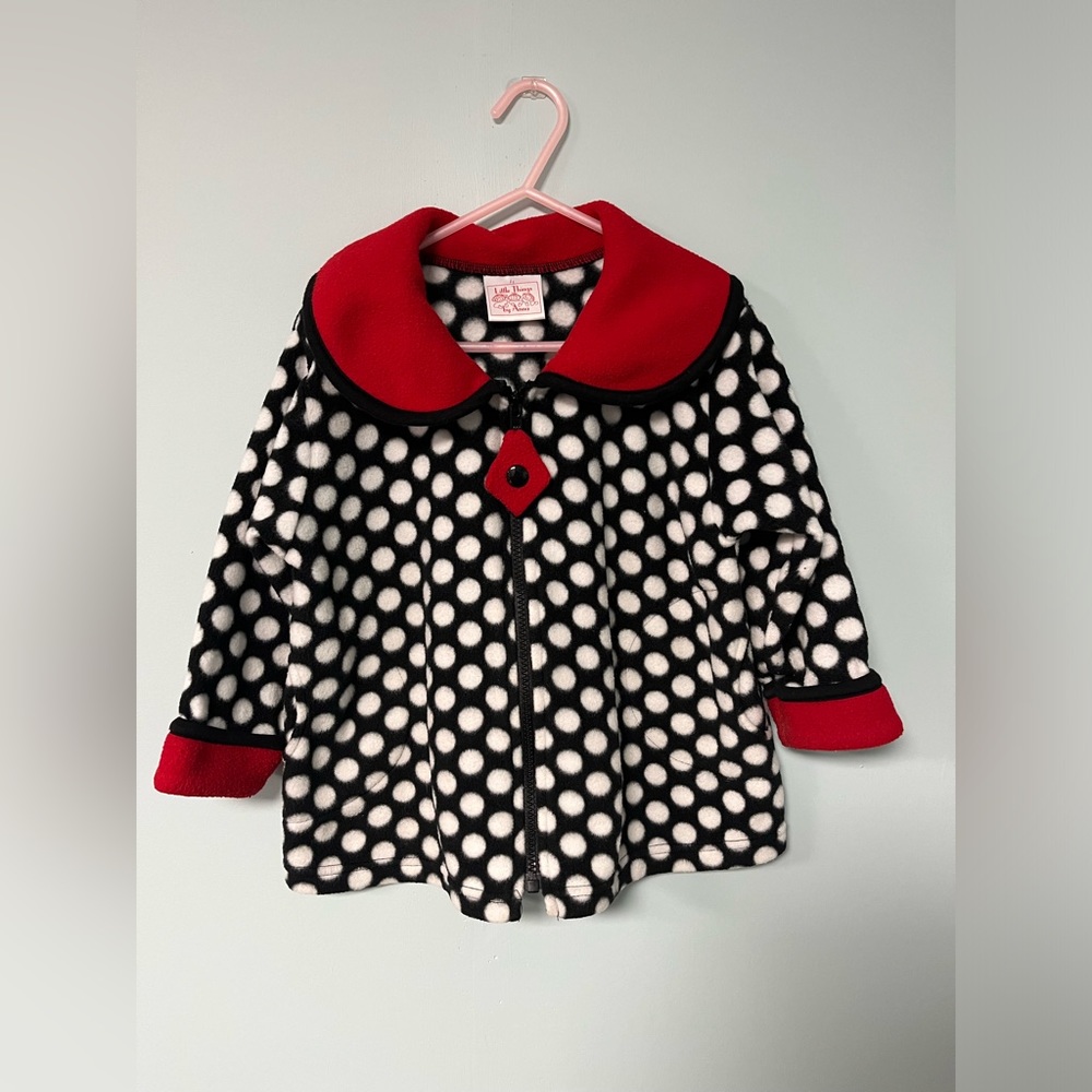 Little things by Anna Polka Dot Black & White Coat, Girl Size 4, Fleece Jacket